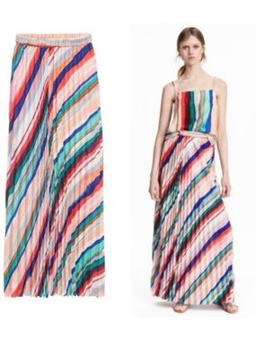 H&M Multicolor Diagonal Stripe Maxi Skirt - Coral, Teal, Navy, Cream